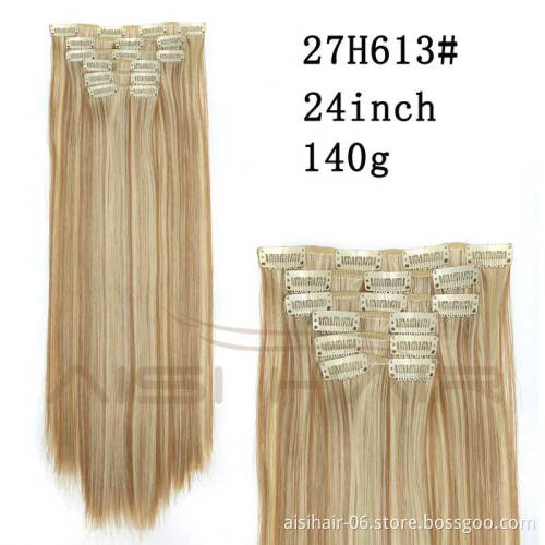 Aisi Hair 24 inch Synthetic Clip in Hair Extension 16 Clips 6pcs/Set Silky Straight Hair Extensions Hairpiece For Women